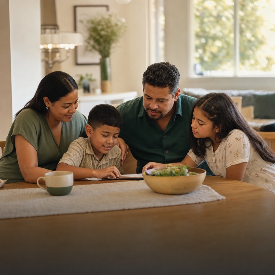 Familia compartiendo un momento en casa